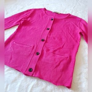 Samantha Sung Red Pink Cashmere and Wool Cardigan Size 6 Pockets Buttons Sweater